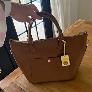 Michael Kors Brown Saffiano Tote with Gold Accent